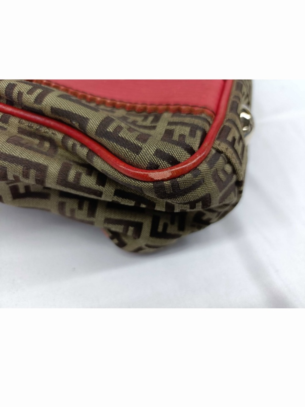 Fendi Brown FF Logo Canvas Tote with Red Leather Trim - Picture 7 of 10